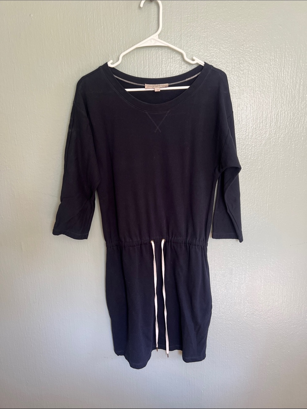 LOFT Navy Blur Drawstring-Waist three quarter sleeve Mini Dress size s
